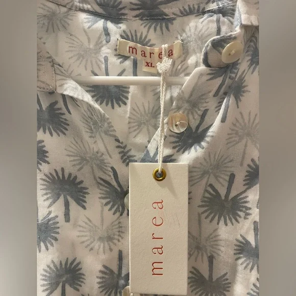 Blue Palm Print Shirt - Marea - Picture 3 of 3